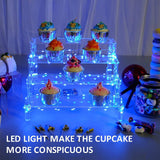 Acrylic 4 Tier Cupcake Riser Display Shelf LED Effect Large Collection Square