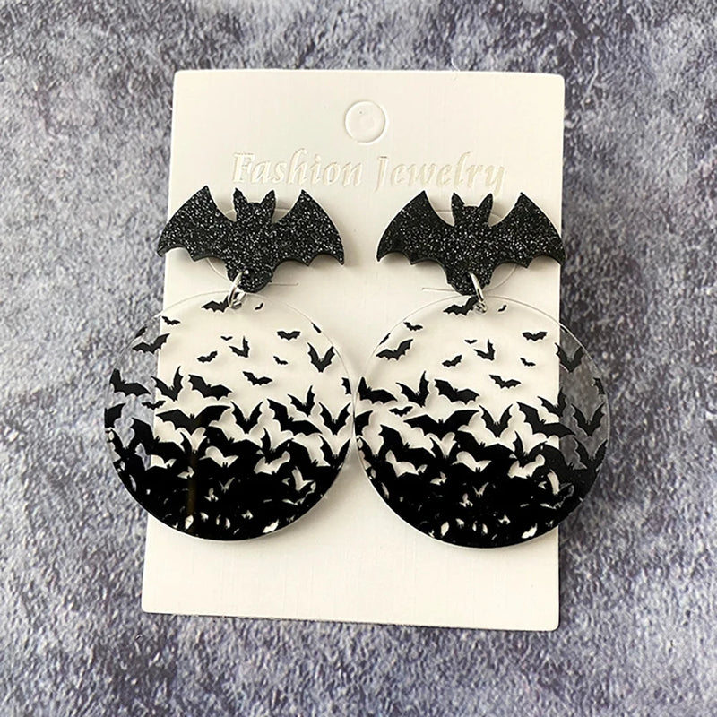Acrylic Bat Drop Earrings 316 Steel Piercing Women Halloween Jewelry