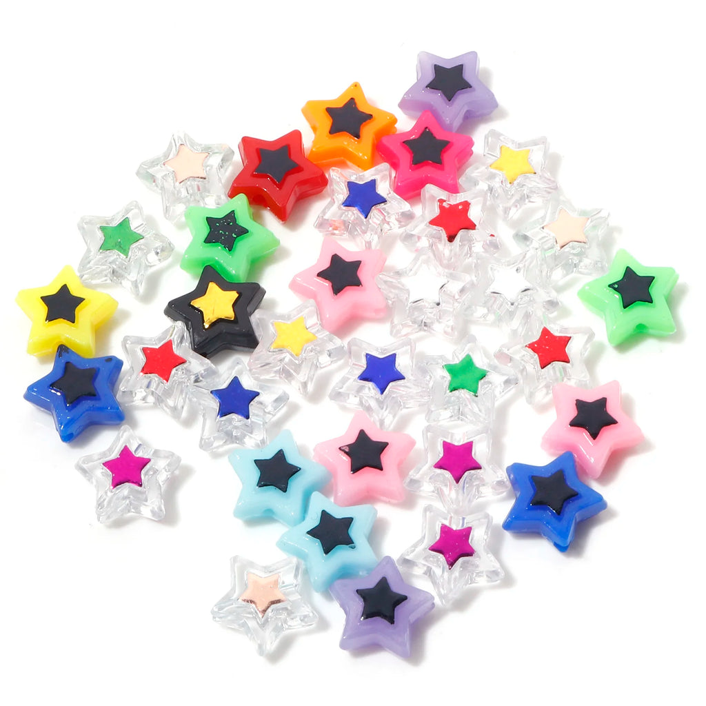 300PCs Acrylic Beads Pentagram Star Spacer DIY Bracelet Making Jewelry Findings