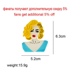 Acrylic Blond Hair Girl Brooch Pin Women Jewelry Wedding Accessories