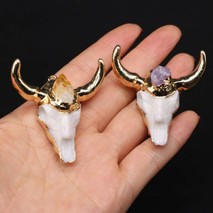 Bull Head Pendant Citrines Amethysts Charm DIY Necklace Earring