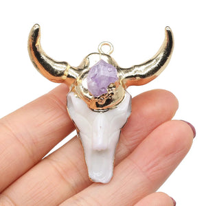 Bull Head Pendant Citrines Amethysts Charm DIY Necklace Earring