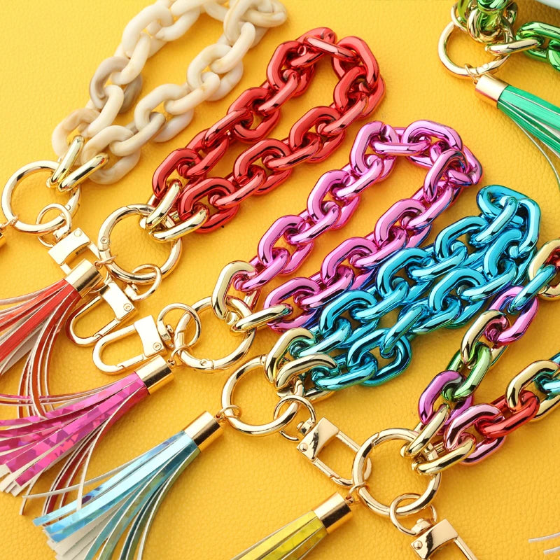Colorful Tassel Wristlet Keychain Bracelet