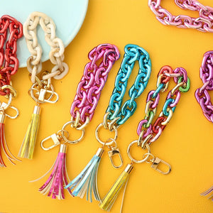 Colorful Tassel Wristlet Keychain Bracelet