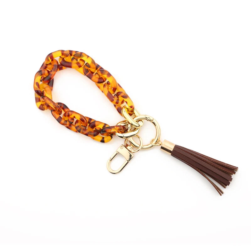 Acrylic Chain Keychain Colorful Tassel Wristlet Bracelet Keyring