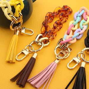 Acrylic Chain Keychain Colorful Tassel Wristlet Bracelet Keyring