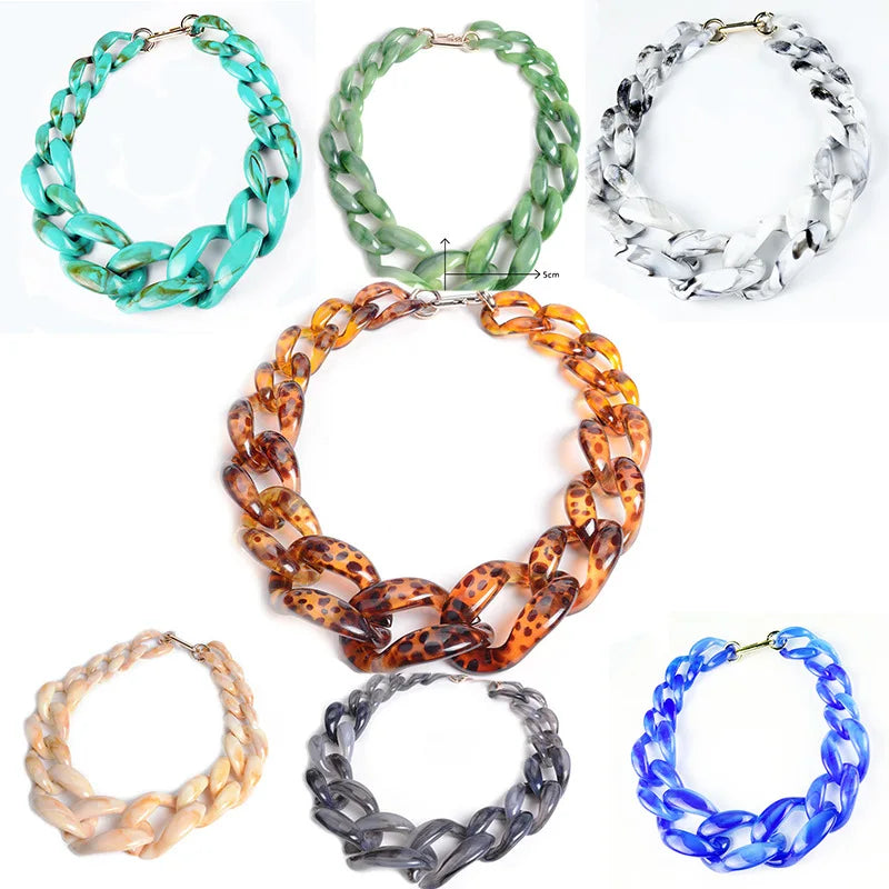 Acrylic Chunky Chain Choker Necklace Statement Vintage Resin Pendants