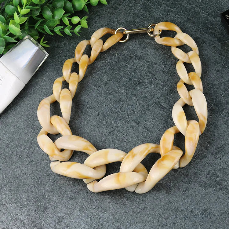 Acrylic Chunky Chain Choker Necklace Statement Vintage Resin Pendants