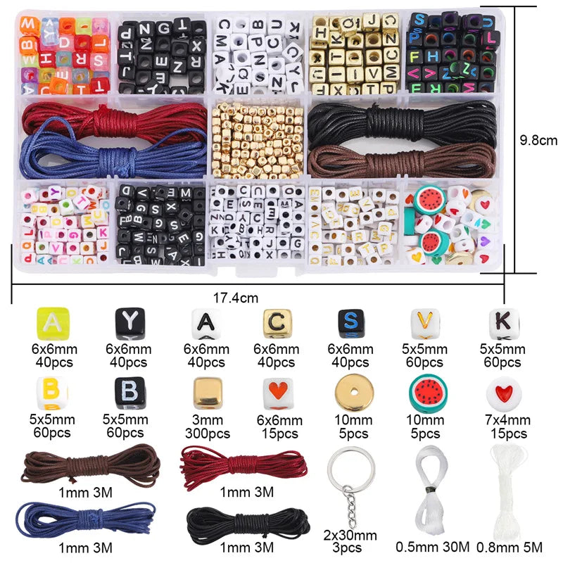 Acrylic Cube Alphabet Beads Boxed Set DIY Jewelry Making