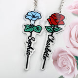 Personalized Birth Flower Keychain with Name - Stainless Steel Name Key Ring