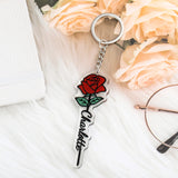 Personalized Birth Flower Keychain with Name - Stainless Steel Name Key Ring