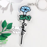 Personalized Birth Flower Keychain with Name - Stainless Steel Name Key Ring