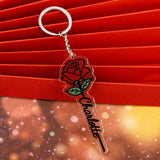 Personalized Birth Flower Keychain with Name - Stainless Steel Name Key Ring