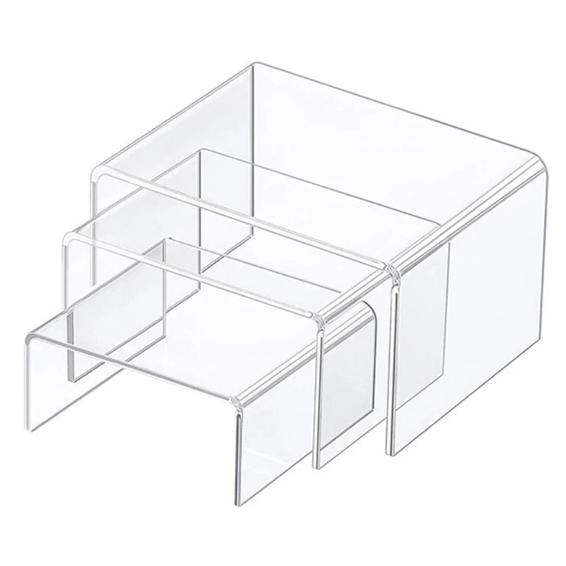 Acrylic Display Risers 3 Size Steps Stand Clear Showcase Shelf Figure Collection