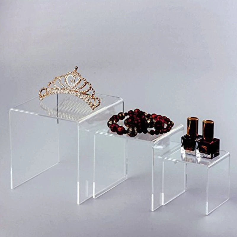 Acrylic Display Risers 3 Size Steps Clear Showcase Display Shelf