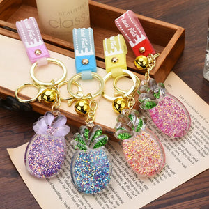 Acrylic Glitter Gradient Key Chain Pineapple Fruit Bag Pendant