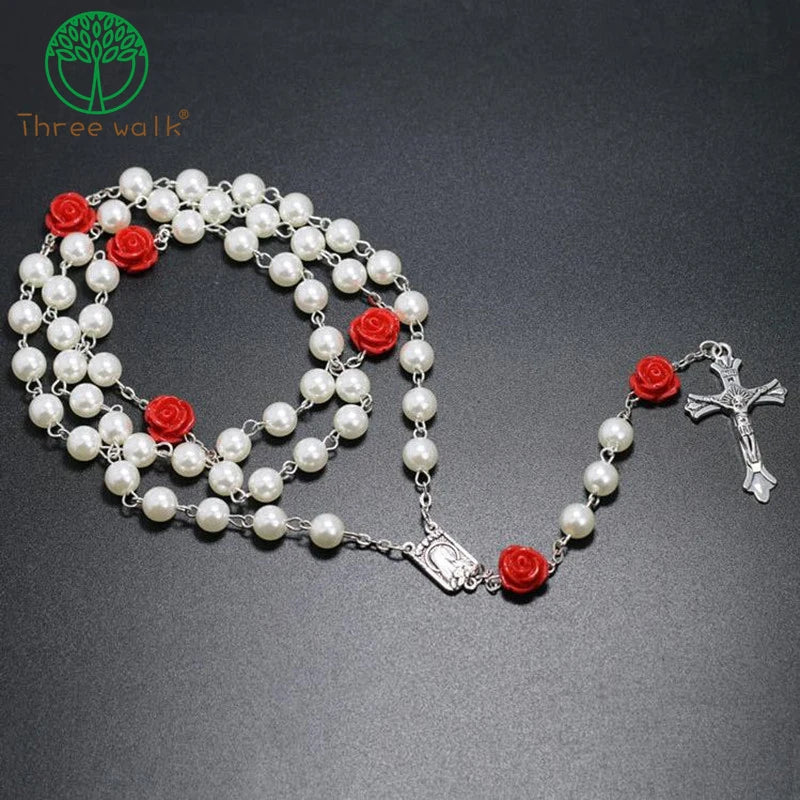 Colorful Acrylic Flower Beads Rosary Necklace