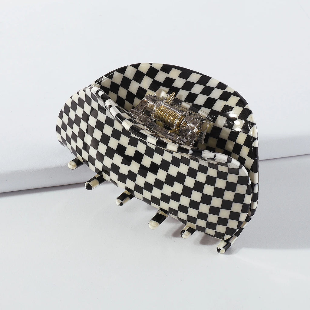 Acrylic Hair Claw Clips Vintage Mosaic Plaid Checkered Geometric Large Clamps