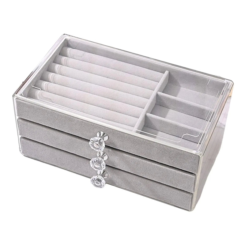 Acrylic Jewelry Organizer with 3 Drawers Velvet Lining Gift for Women