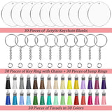 Acrylic Keychain Blanks Kit with Tassels and Rings - 120Pcs