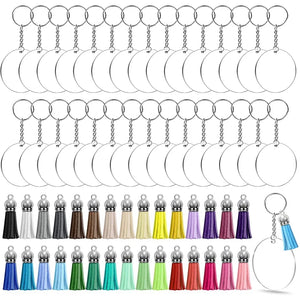 Acrylic Keychain Blanks Kit, 120Pcs Ornament Blanks, Tassels, Rings