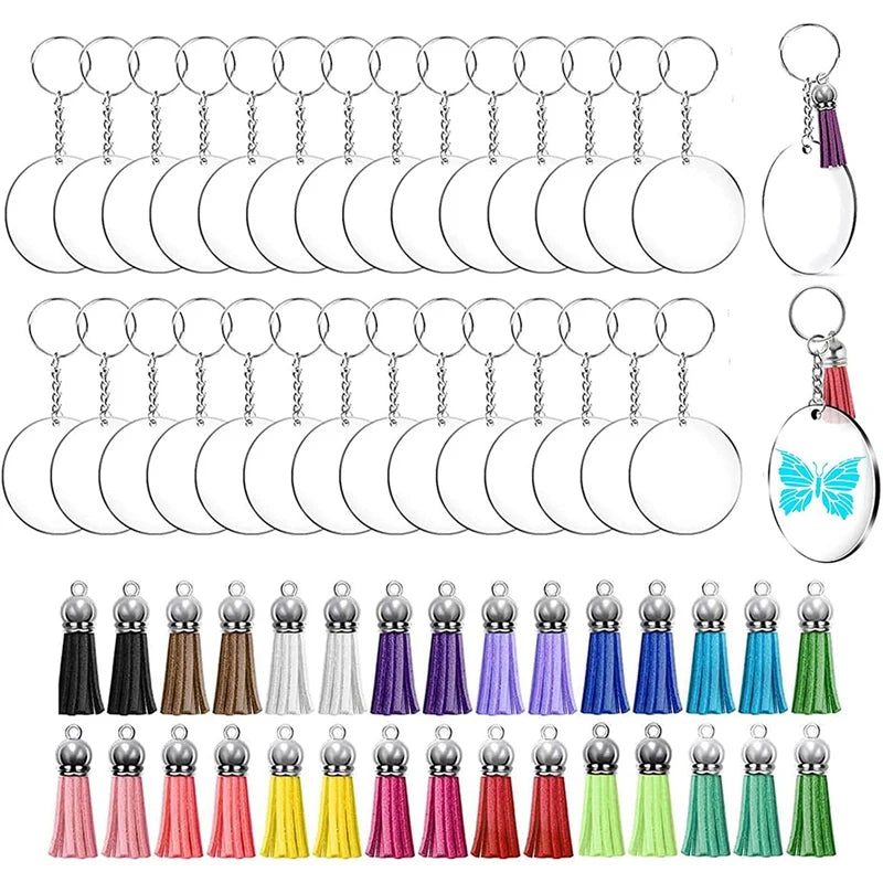 Clear Acrylic Round Keychain Blanks Set for DIY Crafting