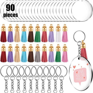 Acrylic Keychain Blanks Round Discs with Tassel Rings 48/90Pcs