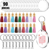 Acrylic Keychain Blanks Round Discs with Tassel Rings 48/90Pcs