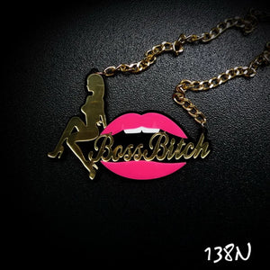 Acrylic Hip hop Boss Bitch Pendant Necklace