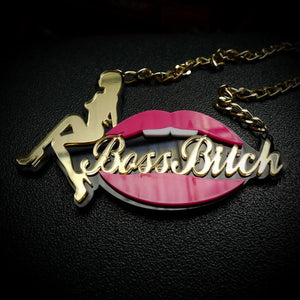 Acrylic Hip hop Boss Bitch Pendant Necklace