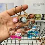 Acrylic Pentagram Dog Key Chain Quicksand Car Key Rings Bag Pendant Gift
