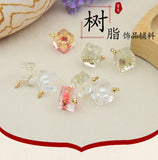 Acrylic Resin 3D Square Dried Flower Pearl Pendant Charms 10MM 10pcs