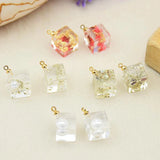 Acrylic Resin 3D Square Dried Flower Pearl Pendant Charms 10MM 10pcs