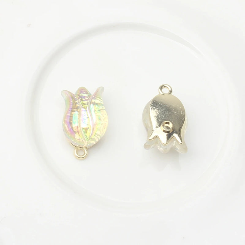 Acrylic Tulip Flower Charms 6pcs for DIY Necklace Making