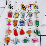 Acrylic Resin Pendant Cartoon Cat Bear Fruit Drink DIY Hole Small Hanging