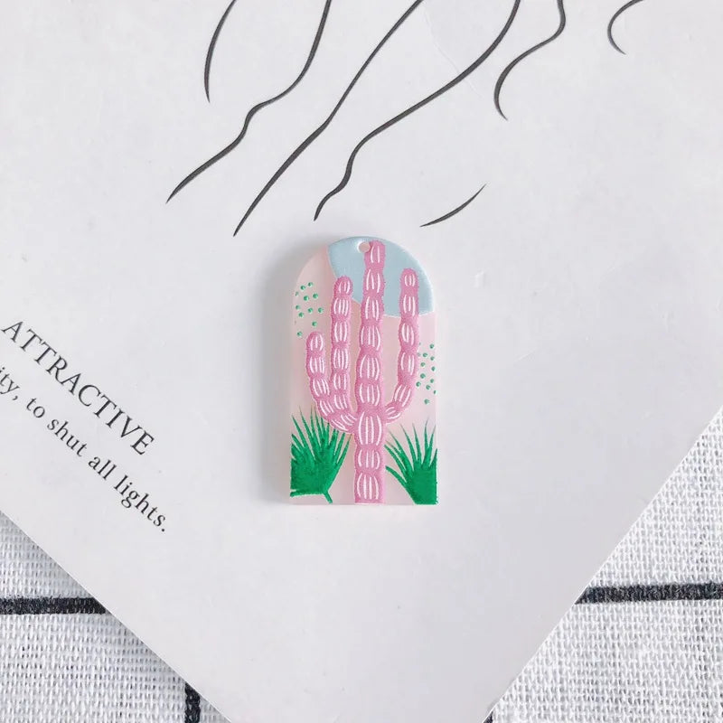 30pcs Colorful Acrylic Cactus Patch Charm Pendants for Jewelry Making