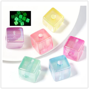 Acrylic Square Luminous Beads 14mm 10pcs Glow In The Dark DIY Bracelet Necklace