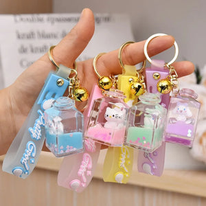 Acrylic Perfume Bottle Pudding Dog Keychain Pendant Quicksand Liquid Keychain