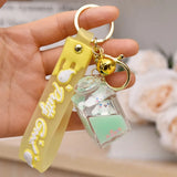 Acrylic Perfume Bottle Pudding Dog Keychain Pendant Quicksand Liquid Keychain