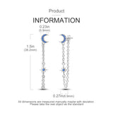 925 Silver Star Moon Tassel Chain Earrings Women's Jewelry