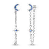 925 Silver Star Moon Tassel Chain Earrings Women's Jewelry