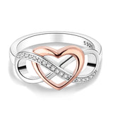 925 Silver Infinite Heart Buckle Double Pattern Ring Women's Jewelry