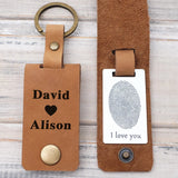 Personalized Fingerprint Keychain Engraved Leather Keychain