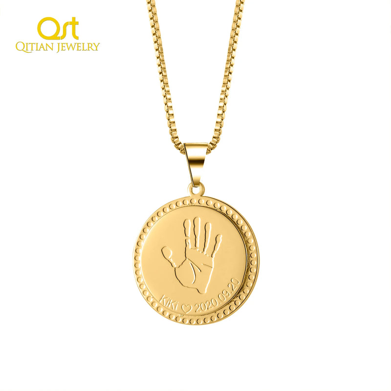 Personalized Newborn Footprint Necklace - Stainless Steel