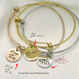Custom Handwriting Engraved Bangle Stainless Steel Round Bracelet