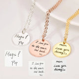 Engraved Stainless Steel Round Pendant Necklace with Handwriting Customization