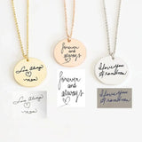 Engraved Stainless Steel Round Pendant Necklace with Handwriting Customization