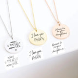 Engraved Stainless Steel Round Pendant Necklace with Handwriting Customization