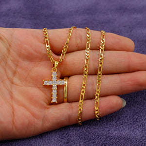 18k Arab Iran Natural Stones Cross Pendant Necklace Jewelry for Women Girls