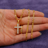 18k Arab Iran Natural Stones Cross Pendant Necklace Jewelry for Women Girls